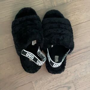 UGG Black Fluffy Slippers